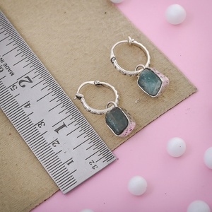 Pendientes de Aro de Plata de Ley 925 con Piedra Preciosa de Aguamarina Natural en Bruto, Joyería de Cristal Azul Hecha a Mano, Joyería al por Mayor - Product Image 3