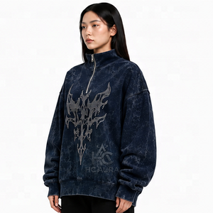 Sudadera Oversize de Felpa/Algodón con Lavado Ácido, Cuello Alto Simulado, Hombros Caídos, Color Negro, Premium, Estilo Urbano de Invierno, Más Vendida - Product Image 5