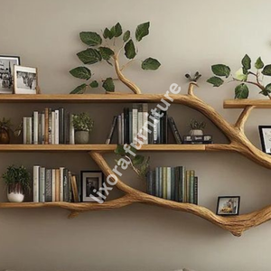 Artistic Wall Mounted Tree Branch Bookshelf Luxury <b>Solid</b> <b>Wood</b> Floating Shelf Living Room Decor Rack - Product Image 3
