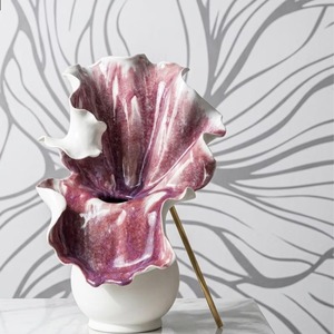 Contemporary Porcelain Tabletop <b>Vase</b> With Purple Marbled Floral Design Exquisite Durable 8-12in Width 16-24in Height - Product Image 4