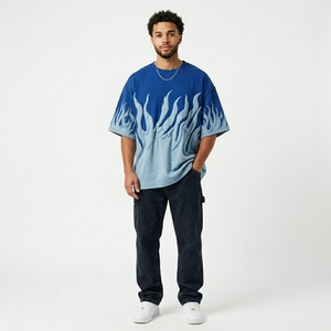 T-shirt ample pour homme avec imprimé en relief, coupe courte et carrée, 100 % coton tricoté, streetwear, 240 g, motif graphique avant, respirant - Product Image 1