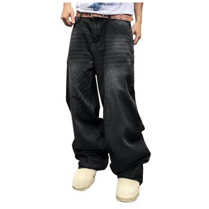Pantalon Jean Ample en Coton Coupe Droite Cargo Streetwear avec Poches et Cordon de Serrage à la Mode pour Homme - Product Image 1