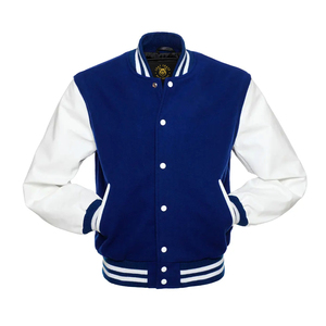 <b>White</b> Sleeves-Royal Blue Body varsity bomber <b>jacket</b> Letterman <b>Jacket</b> with Leather Sleeves letterman leather varsity <b>jacket</b> - Product Image 1