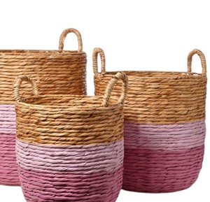 Eco Friendly Handmade Woven Water Hyacinth Basket Decorative Storage <b>Container</b> with Handles for Clothes and Toys - Product Image 4