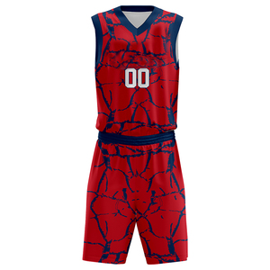 Conjunto de Uniforme de Baloncesto Sublimado Personalizado, Rojo Marino con Patrón Agrietado, Cuello en V, Sin Mangas, Absorbe la Humedad, Unisex para Adultos - Product Image 2