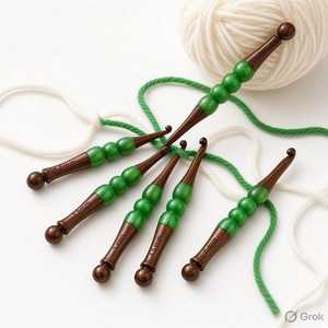 Crochets en bois durables faits à la main Curio Craft avec perles en résine verte 3,5 mm-6 mm, outils de tricot d'art populaire pour les loisirs créatifs DIY - Product Image 1