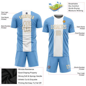 Conjunto de Jersey Sublimado Estilo Argentino para Hombre, Azul Cielo y Blanco, Ropa Deportiva de Fútbol, Equipación de Entrenamiento, Logotipo Personalizado, Uniforme de Entrenamiento para Niños - Product Image 3
