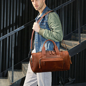 Men's Genuine Leather Duffle Bag with Multiple Compartments and Top Handle for Travel - Product Image 5