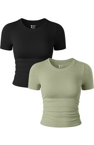 เสื้อครอปท็อปแฟชั่นผ้าฝ้ายผสมสแปนเด็กซ์สีน้ำเงิน คอกลม แขนสั้น สำหรับผู้หญิง ถักทอแบบสบายๆ เหมาะสำหรับฤดูร้อน ระบายอากาศได้ดี รับสกรีนโลโก้ - Product Image 4