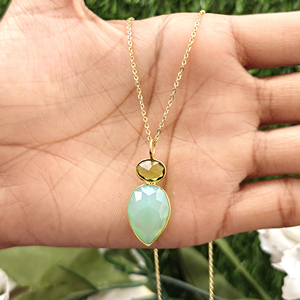 Green opalite quartz and peridot quartz double stone pendant charms necklace gold plated bezel set wholesale jewelry necklace - Product Image 6