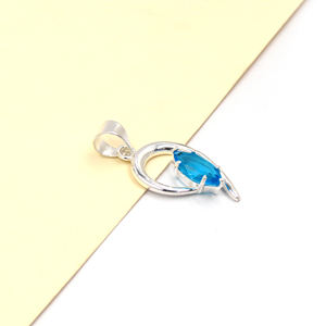 Pendentif en pierre précieuse topaze bleue |   Pendentif en laiton fait main plaqué or 18 carats avec serti pavé taille marquise, chaîne corde, style bohème, pour anniversaire - Product Image 3
