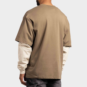 เสื้อยืดคอตตอนโอเวอร์ไซส์ผู้ชาย คอกลม แขนยาว สีพื้น ผ้าถัก ระบายอากาศ แห้งเร็ว 320 กรัม ดีไซน์เรียบด้านหน้า - Product Image 2