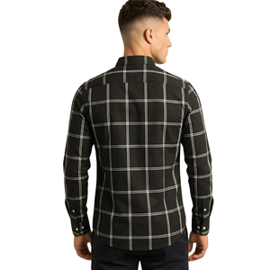 Chemise en flanelle à carreaux noirs et blancs pour homme, manches longues, boutonnée, décontractée, en tissu brossé doux, style streetwear, vente en gros - Product Image 2
