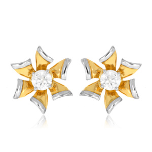 18K Yellow Gold Pinwheel Flower Diamond Stud <b>Earrings</b> Round Lab Grown Diamond Floral Design <b>Fine</b> Jewelry for Women - Product Image 1
