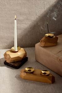 Handmade Wooden Candle Stand With Brass Holder For Home Decoration - Product Image 1