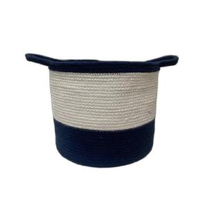 Stylish Cotton <b>Rope</b> Storage Basket with Handles Dual Tone Woven Organizer for Laundry Toys Home Storage - Product Image 1