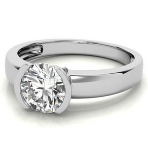 Round Cut Moissanite Half Bezel <b>Ring</b> 925 Sterling <b>Silver</b> White Gold Plated Modern <b>Solitaire</b> Engagement Wedding Promise <b>Ring</b> - Product Image 3
