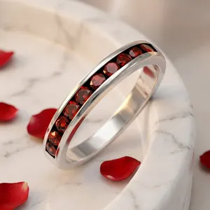 Gourik 925 Sterling <b>Silver</b> <b>Garnet</b> Classic Half Infinity Eternity Band <b>Ring</b> for Women Stackable Wedding Promise Bridal Fine - Product Image 2