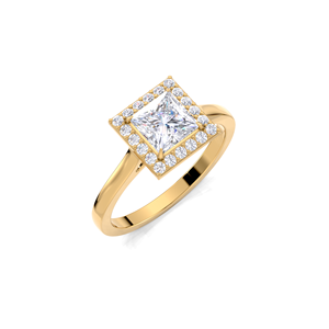 Bague de fiançailles en diamant de laboratoire taille princesse 1,2 carat avec halo, en or jaune, blanc et rose 18 carats plaqué rhodium, monture carrée, bague de mariée - Product Image 2