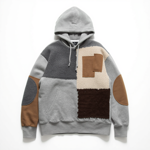 Sweat à capuche de luxe pour homme en molleton de coton épais, avec patchwork en tissu chenille surdimensionné et détails d'appliqué en feutre de qualité supérieure - Product Image 1
