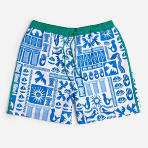 <b>Men's</b> Blue White Patterned Board <b>Shorts</b> Quick Dry Drawstring Waist Mid Length <b>Swim</b> Trunks Printed Design Beach Wear Manufacturer - Product Image 1