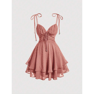 Minivestido ajustado y evasé con tirantes cruzados y estampado de puntos suizos - Product Image 1