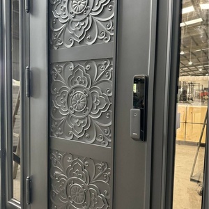 Royal Luxury Traditional Wrought Iron Entry Door Geometric Glass Panels Arched Design <b>Swing</b> Style Water Resistant Exterior Door - Product Image 3