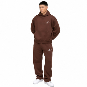 Export Sweat-shirt à capuche marron pour homme en molleton de coton épais, coupe décontractée, et pantalon de survêtement coupe droite, Automne Hiver, Logo personnalisé - Product Image 1