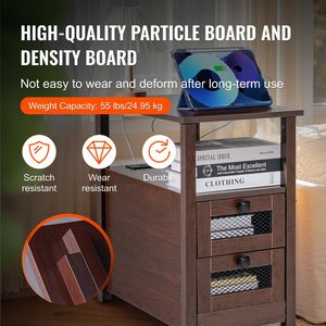 Farmhouse-Style 4-Tier End <b>Table</b> with Charging Station Nightstand and <b>Storage</b> Cabinet 2 Drawers US-Friendly <b>Side</b> <b>Table</b> - Product Image 3