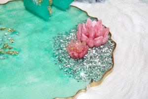 Handcrafted Classic Designer Resin Customizable Cake <b>Display</b> Stand Golden <b>Border</b> Dishwasher Safe Wedding Reception Luxury - Product Image 3