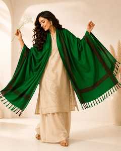 Green <b>Wool</b> Embroidered Shawl Scarf with Tassel Border Reversible & Lightweight Traditional Headscarf <b>Wrap</b> for Daily Wear - Product Image 5