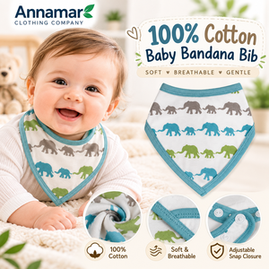 Babero de Bebé Personalizado 100% Algodón |   Babero Suave y Transpirable con Estampado de Elefante |   Babero lavable para alimentación |   Fabricante OEM - Product Image 2