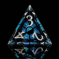 Jeu de dés en résine bleue à double couche, 7 pièces, effet verre teinté et chiffres dorés, dés polyédriques à bords tranchants, pour jeux de rôle et jeux de société