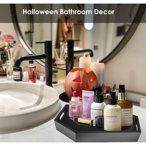 Vassoio da 14,2 pollici a forma di bara gotica di Halloween, robusto in legno, per salumi, decorazione bagno, contenitore alimentare da cucina, design a furgone - Product Image 5