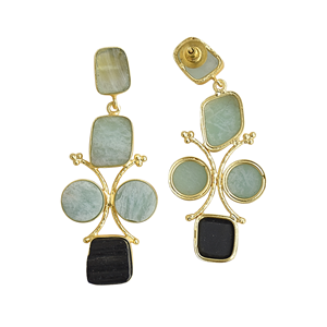 Pendientes Colgantes de Latón Natural Hechos a Mano con Perlas Premium y Piedras Naturales en Bruto, Acabado de Latón Satinado, Pieza de Diseño Moderna y Elegante - Product Image 3