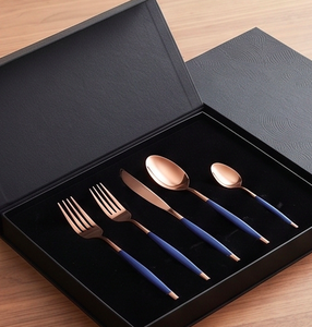 Modern Flatware Set Stainless Steel <b>Gold</b> Plated Spoon Blue Handle Dishwasher Safe <b>Cutlery</b> For Kitchen Tabletop Use - Product Image 6
