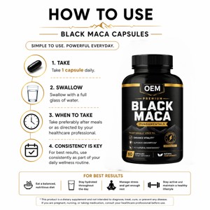 Capsules d'extrait de racine de Maca noire pure et naturelle OEM 100 %, 500 mg, 60 unités, qualité supérieure, capsules végétaliennes pour hommes et femmes - Product Image 5