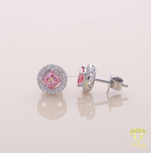 Pendientes de Moissanita Rosa Premium, Diseño de Halo Redondo, Chapados en Oro Blanco, Joyería Fina, Regalo de Boda - Product Image 5