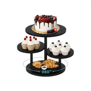 Soporte giratorio natural de 360 grados de 3 niveles de madera para exhibir cupcakes, postres y tartas para cumpleaños, bodas, fiestas, hoteles, venta al por mayor. - Product Image 1