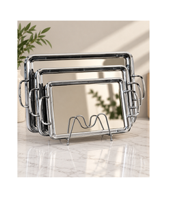 Set Of 3 Different Size Dessert Serving Tray Handmade <b>Stainless</b> <b>Steel</b> <b>Table</b> Ware Chocolates Serving Tray In Bulk - Product Image 6
