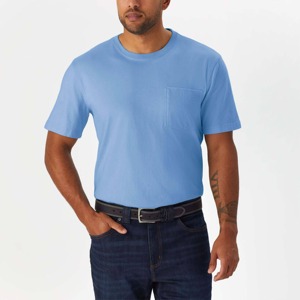 Men's Light Blue Cotton T-<b>Shirt</b> Regular Fit O-Neck Short Sleeve Casual Solid Color Jersey Knitted Plain Dyed - Product Image 5