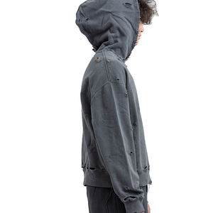 Sudadera con Capucha de Invierno 100% Algodón, Color Gris Lavado al Ácido con Pedrería, con Logotipo Personalizado y Tela Transpirable - Product Image 2