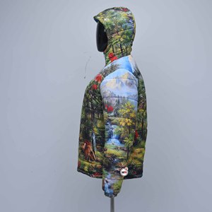 Mens Hooded Quilted Puffer <b>Jacket</b> With Sublimation Forest Print Zipper Closure Water Resistant Polyester Filled Puffer Coat OEM - Product Image 4