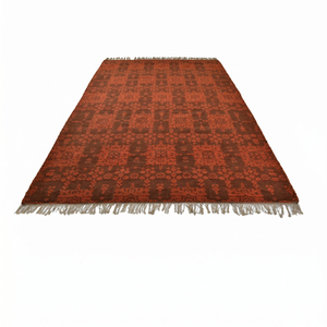 Alfombra DECORDEC Personalizada, Color Rojo Óxido y Marrón Oscuro, Diseño Geométrico de Medallones, Tejido Plano de Lana, Ecológica, Antideslizante, de Pelo Largo, con Flecos - Product Image 2