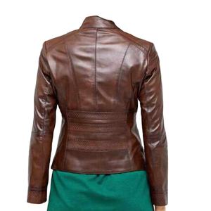 Slim-Fit Zippers Bomber-Outwear New Fashion Style <b>Women</b> Cotton Breathable Motorcycle Bomber Biker <b>Brown</b> <b>Leather</b> <b>Jackets</b> 2026 - Product Image 5