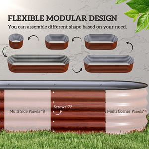 Kit Fai-da-te per Orto Rialzato in Metallo Zincato 2,4m x 0,6m x 0,4m con Bordo di Sicurezza Marrone per Piante da Esterno - Product Image 4