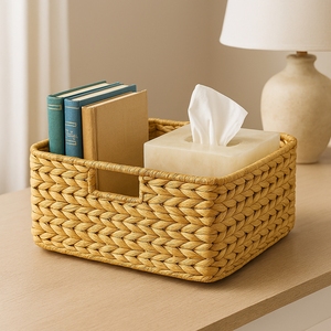 Eco Friendly Kachuripana Storage <b>Basket</b> Natural Water Hyacinth Woven Organizer Multifunction <b>Table</b> Top Boho Style Home Decor - Product Image 4