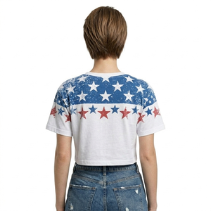 T-shirt court pour femme à motif drapeau patriotique USA 2026, impression personnalisée, manches courtes, décontracté, mélange de coton, streetwear d'été, style baby tee - Product Image 2