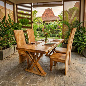 <b>Dining</b> Room Use Premium Quality Solid Suar <b>Wood</b> Modern <b>Rustic</b> Design Hot Sale Navi Straight Edge <b>Dining</b> Set <b>Table</b> 4 Block Chair - Product Image 4