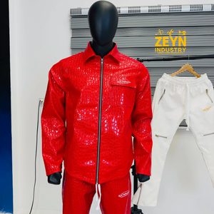 Survêtement imperméable pour homme ZEYN INDUSTRY, motif peau de serpent rouge, manches longues, streetwear, hiver, couleur unie, effet délavé, appliqué - Product Image 3